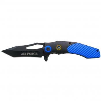 Navaja Deportiva Third Police, Mango de Aluminio Negro y Azul, Hoja Negra de 8,7 cm, Con Clip