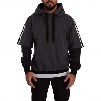 Dolce & Gabbana Gray Black Cotton Hooded Sweater