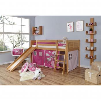 Hochbett Ekki in Beige und Pink