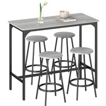 Mesa de Comedor Industrial Homcom 5 Piezas – Barra con 4 Taburetes