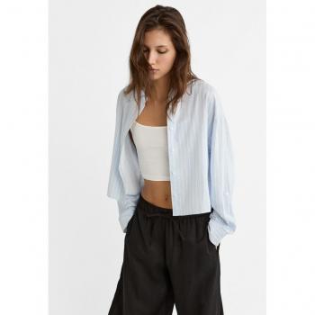 Stradivarius Hemd kurz Leinen Himmelblau XS
