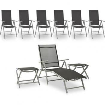Garten-Lounge-Set 9-teilig Schwarz und Silber