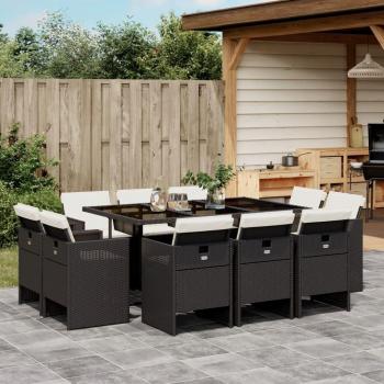 Set Completo de Comedor al Aire Libre 11 Piezas con Cojines Ratán Negro Vidaxl