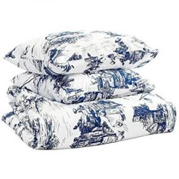 Blue Toile De Jouy Luxury Cotton Bedding Set for Superking Size