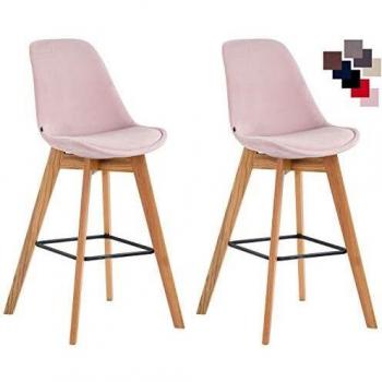Tabourets de bar Metz, velours rose et structure en bois