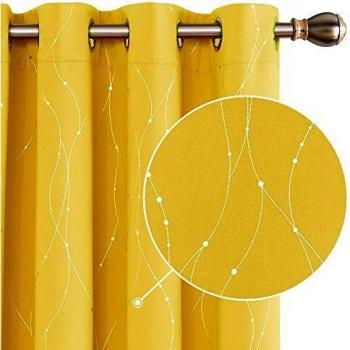 Dotted Line Foil Printed Thermal Insulated Blackout Curtains 2 Panels