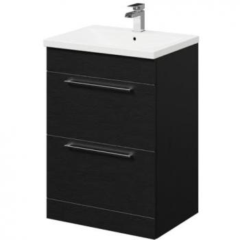 Nero Oak 600mm Floor Standing Vanity Unit with Ceramic Basin
