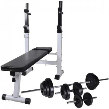 VidaXL Multi-Function Workout Bench with 30.5kg Barbell Set