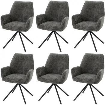 6er Set Chenille Esszimmerstühle dunkelgrau