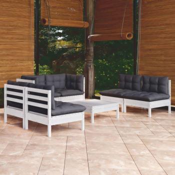 Conjunto de muebles de exterior 7 pzas con cojines de madera de pino