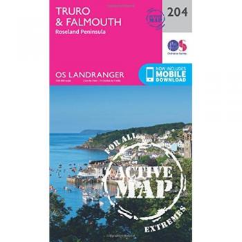 Ordnance Survey Landranger Active 204 Truro, Falmouth & Roseland Peninsula Map With Digital Version