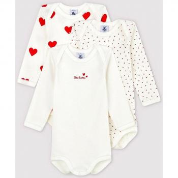 Petit Bateau 3-Bodysuit Bundle – White, Long Sleeve, 18M-81CM