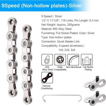 ProLink 9S ketting 116‑links, Deemount High‑Pin Power Bridge, Low Noise, w/ Haak + Extra Gaspakket