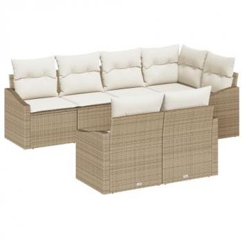 Poly‑Rattan Gartenlounge Set – 7‑teiliges Sofa‑Kissen-Set in Beige & Creme