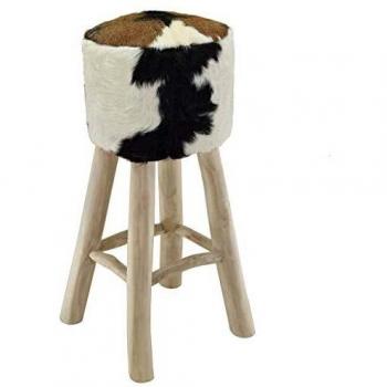 Tabouret de bar en cuir et teck solide