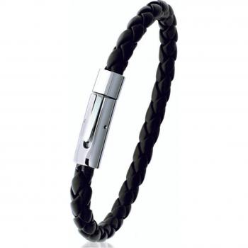 Tony – bracelet homme en cuir et acier 21 cm