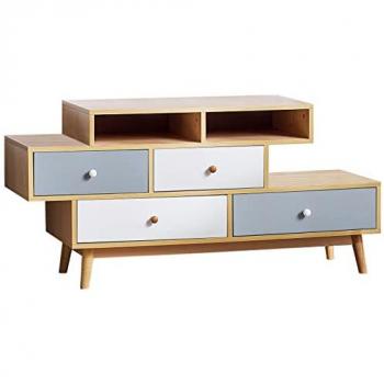 Asymmetrisches Design Sideboard Braun mit 4 Schubladen und 2 Regalen