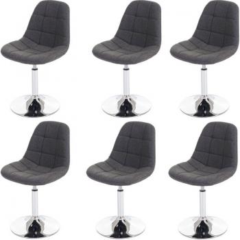 Groupe de 6 chaises de salle à manger pivotantes, revêtement gris clair, cadre chromé