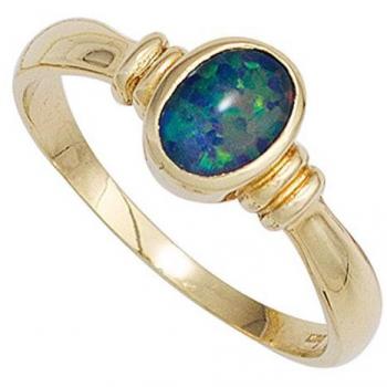 Jobo Goldring Damen 585 Gelbgold mit Opal-Triplette Größe 50