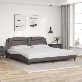 Cama Cuero Sintético 200x200 cm con Cabecero Gris
