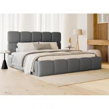 Lit Coffre Pascal Morabito 160x120 cm – Tissu effet cuir gris + matelas