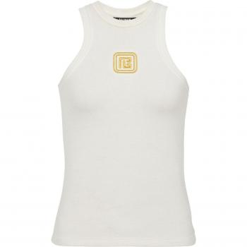 Balmain Women's Beige Cotton Blend Top with Logo