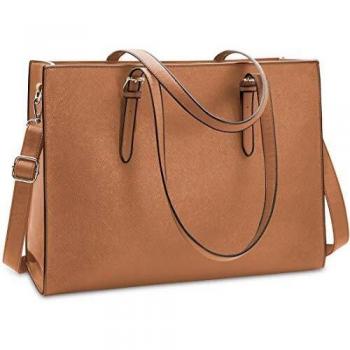 NUBILY Leder-Umhängetasche 15,6 – Schwarze Arbeitstasche für Damen mit großem Stauraum