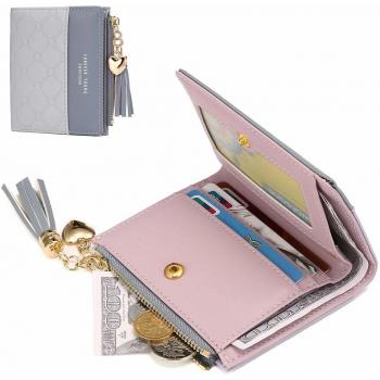 JOSEKO Quaste Geldbeutel für Damen, PU Leder, Multi Slots, kleine Brieftasche, schlanker Kartenhalter, grau