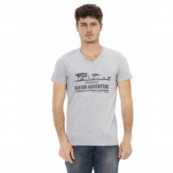 Modisches V-Ausschnitt T-Shirt in Grau mit Frontdesign