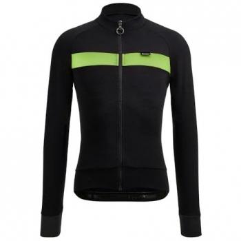 Santini Adapt Wool Jersey Largo Negro con Detalles Verdes Fluorescentes Slim XL