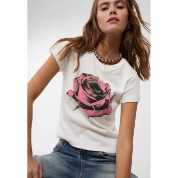 Ecru Shirt mit rosa Design von Stradivarius XS