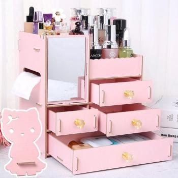 3-Layer Wooden Cosmetic Storage Case