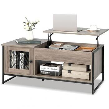 Tavolino Basso con Doppio Scompartimento Nascosto – Legno, Grigio