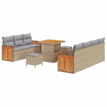 Ensemble de mobilier de jardin 10 pcs en rotin beige
