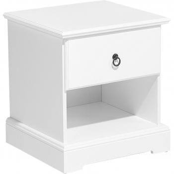 Rustic Country Nightstand Bedside Table with 1 Drawer and Open Shelf in White