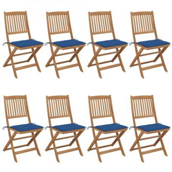 Set de 8 sillas de jardín plegables con cojines de madera maciza de acacia