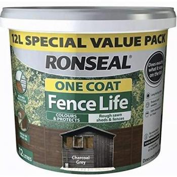 Fence Life Ronseal One Coat Charcoal Grey Matt Fence & Shed Wood Treatment 12L