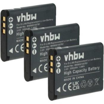 Kit de 3 batteries vhbw compatible Sanyo Xacti VPC-X1420 et VPC-X1240 (500mAh, 3,6V, Li-ion)