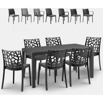 Tavolo & Sedie Rattan 150x90, 6 per l'Esterno