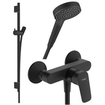 Hansgrohe Pack Logis Mitigeur Douche – Barre Unica S Puro, Flexible + Pompe Vernis Blend Vario Noir Mat (Unité Unique)