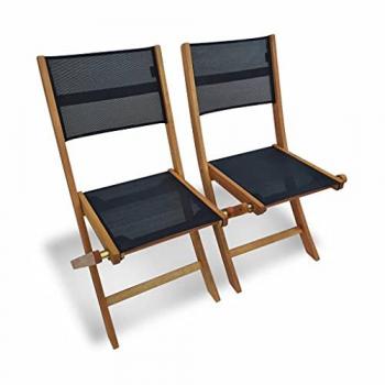 Set de 2 sillas de jardín plegables de madera, modelo Almeria, negro