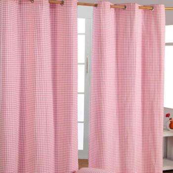 Cotton Gingham Check Pink Ready Made Eyelet Curtains, 137 x 228 cm