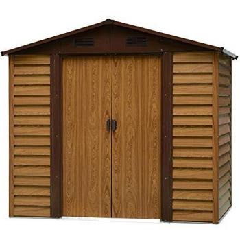 Outsunny Geräteschuppen Geräteschrank Schuppen Gerätehaus Gartenhaus 4 Fenster Holzmaserungsimitat+Kaffee L152 x B235,7 x H208,7 cm