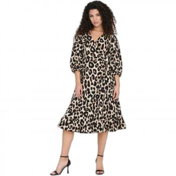 Vestido Midi Only Olivia estampado leopardo manga 3/4 para mujer