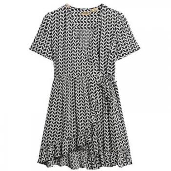 Schwarzes Wickelkleid  W8011877A – Damen, kurz, polyester, L