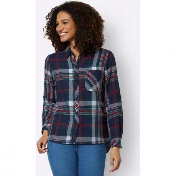 Casual Looks Langärmlige Flanellbluse – Mehrfarbig, 100% Baumwolle