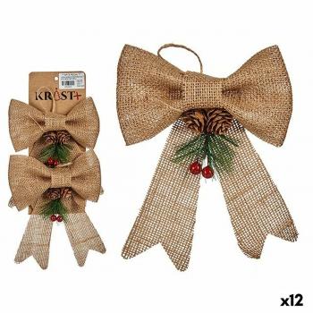 Decorazioni Natalizie Fiocco Marrone Rosso Verde in Fibra Naturale 14 x 3 x 19 cm (12 Pezzi)