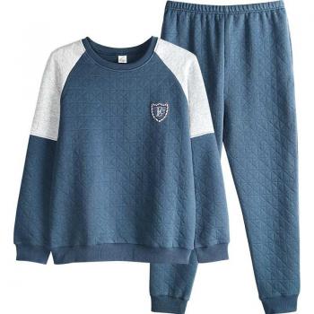 Ensembles de vêtements de nuit et de maison en bleu épais et matelassés pour hommes, hiver, manches longues