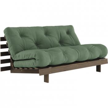 Canapé convertible en pin carob brown et futon vert olive 160 x 200