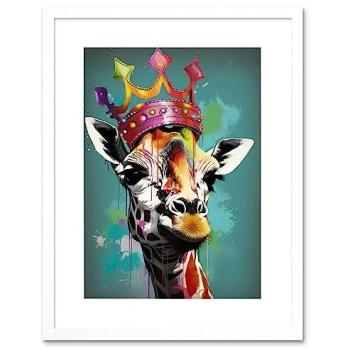 Artery8 Giraffe King & Queen Pop Print – 9×7 Framed, White Finish